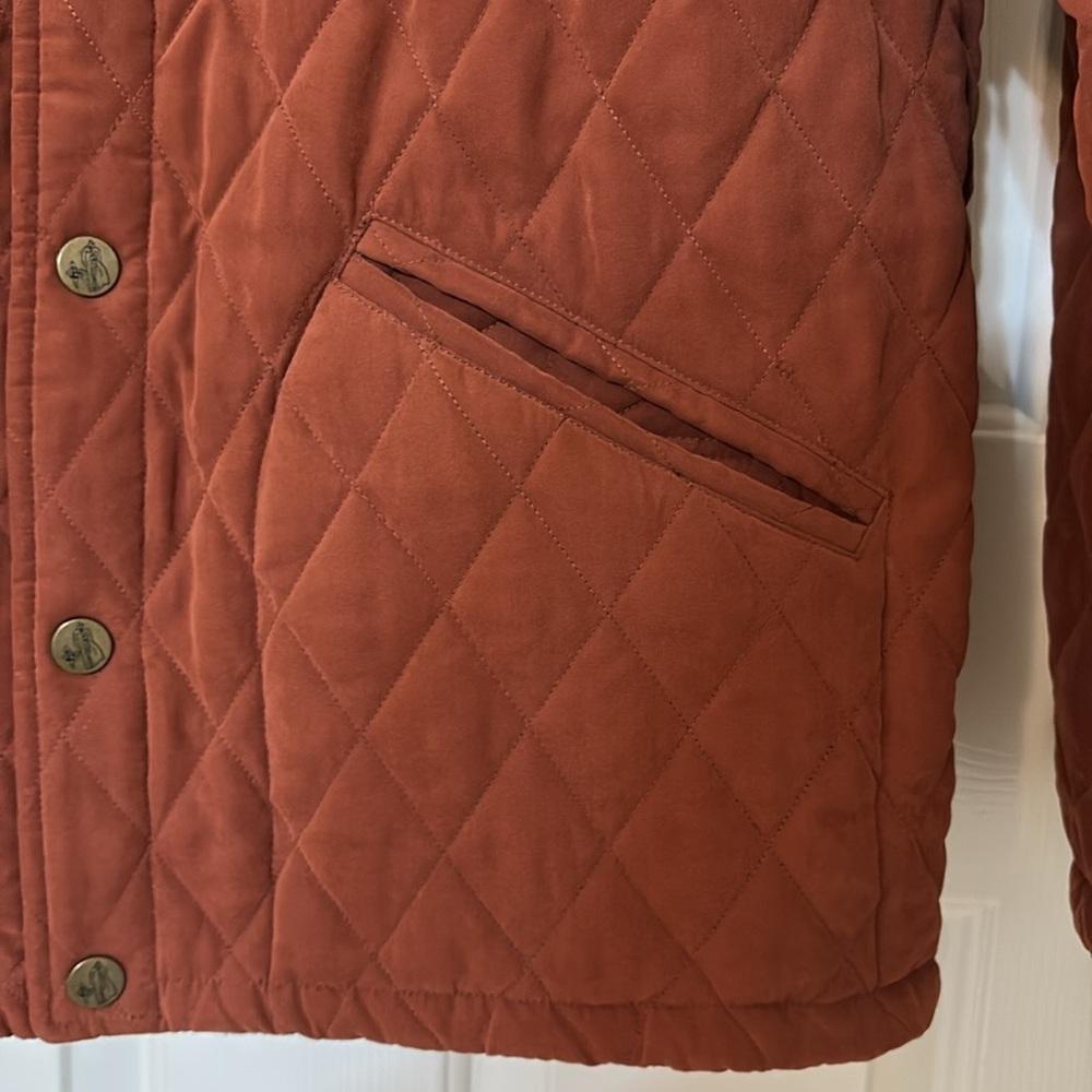J Peterman Quilted Barn Jacket Brown Women’s M Corduroy Collar Button Front - Picture 5 of 15